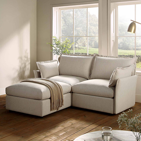 Byron Pillow Edge Beige Fabric Modular Sofa, 2-Seater Chaise