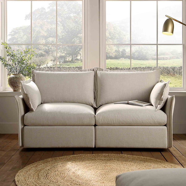 Byron Pillow Edge Beige Fabric Modular Sofa, 2-Seater