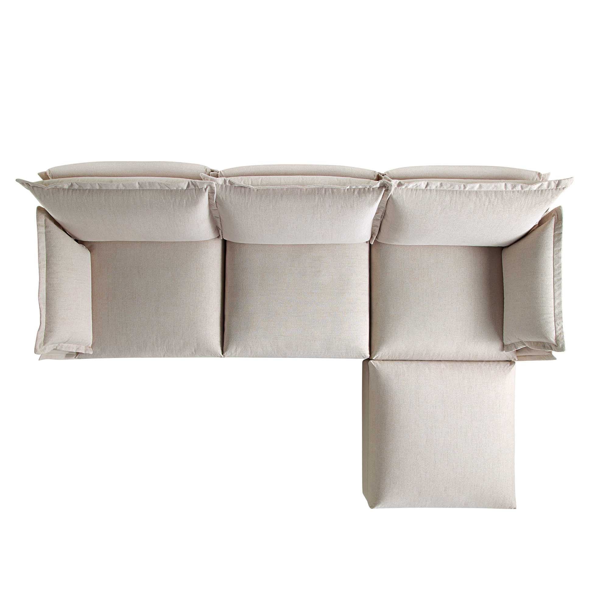 Byron Pillow Edge Beige Fabric Modular Sofa, 3-Seater Chaise