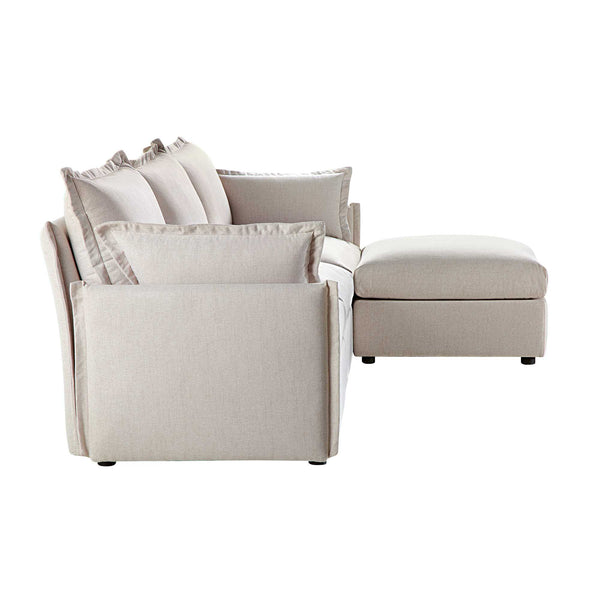 Byron Pillow Edge Beige Fabric Modular Sofa, 3-Seater Chaise