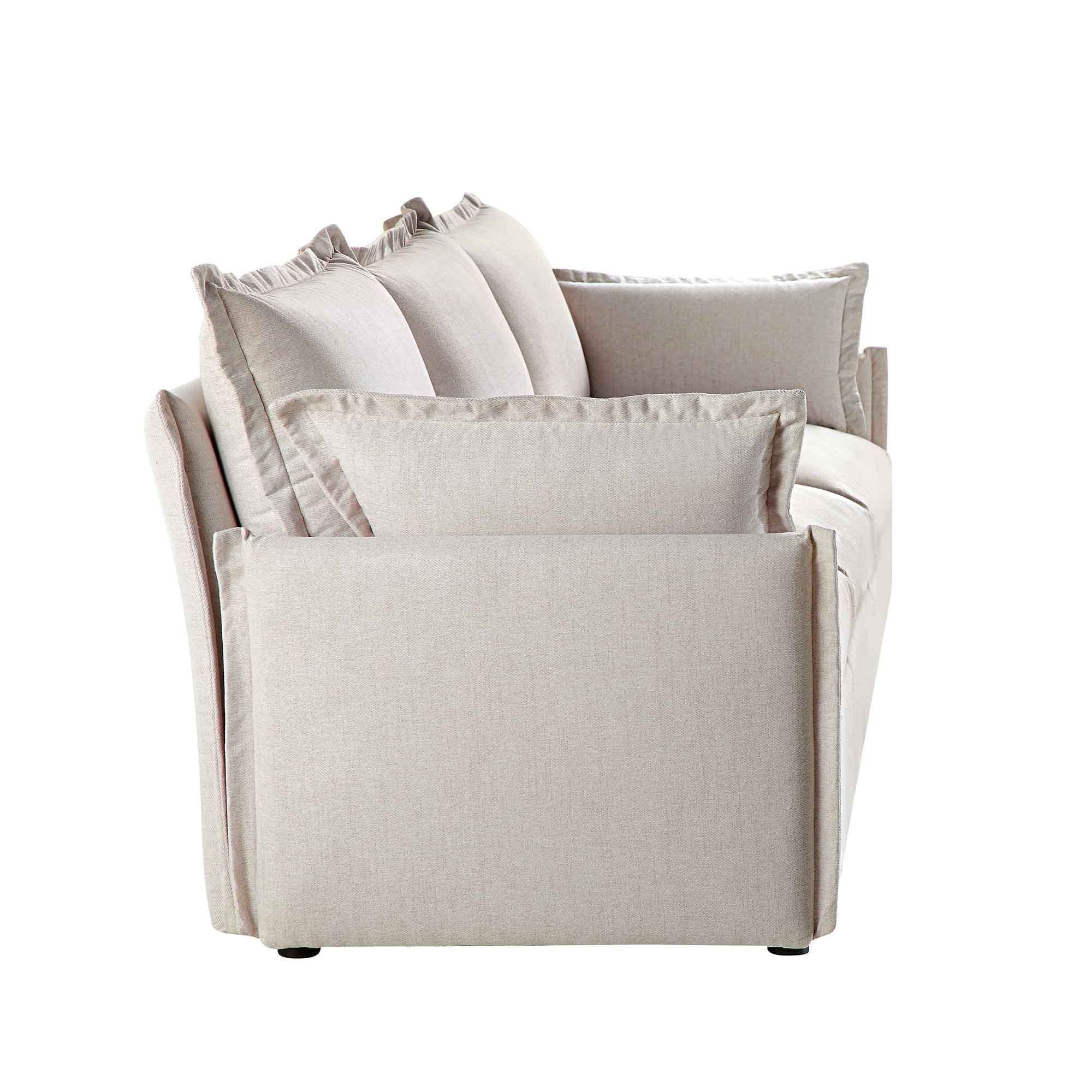 Byron Pillow Edge Beige Fabric Modular Sofa, 3-Seater