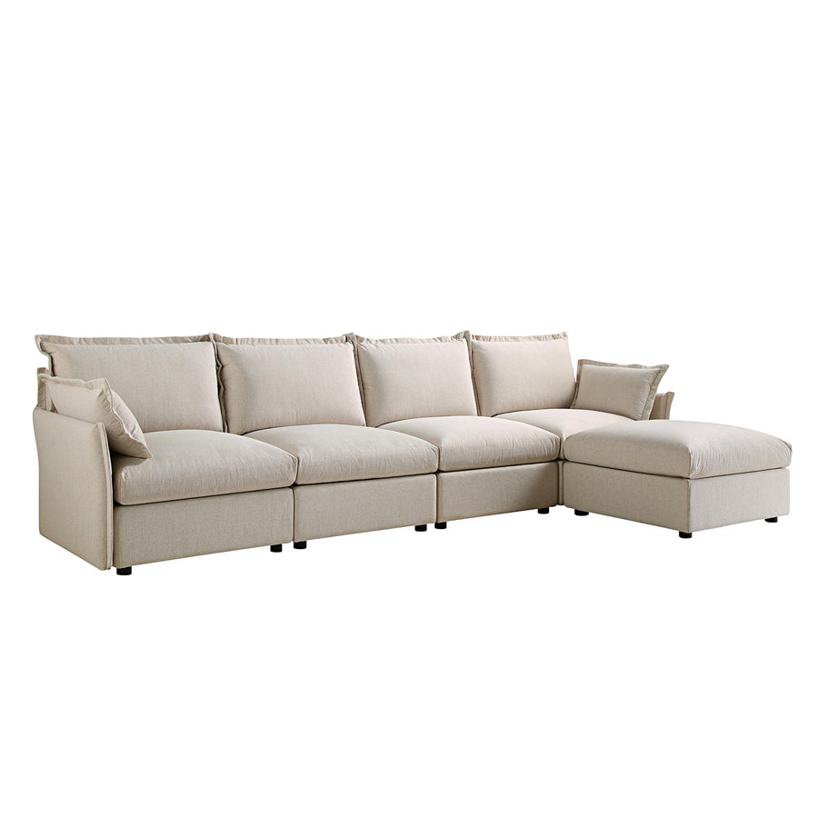 Byron Pillow Edge Beige Fabric Modular Sofa, 4 - Seater Chaise - daals