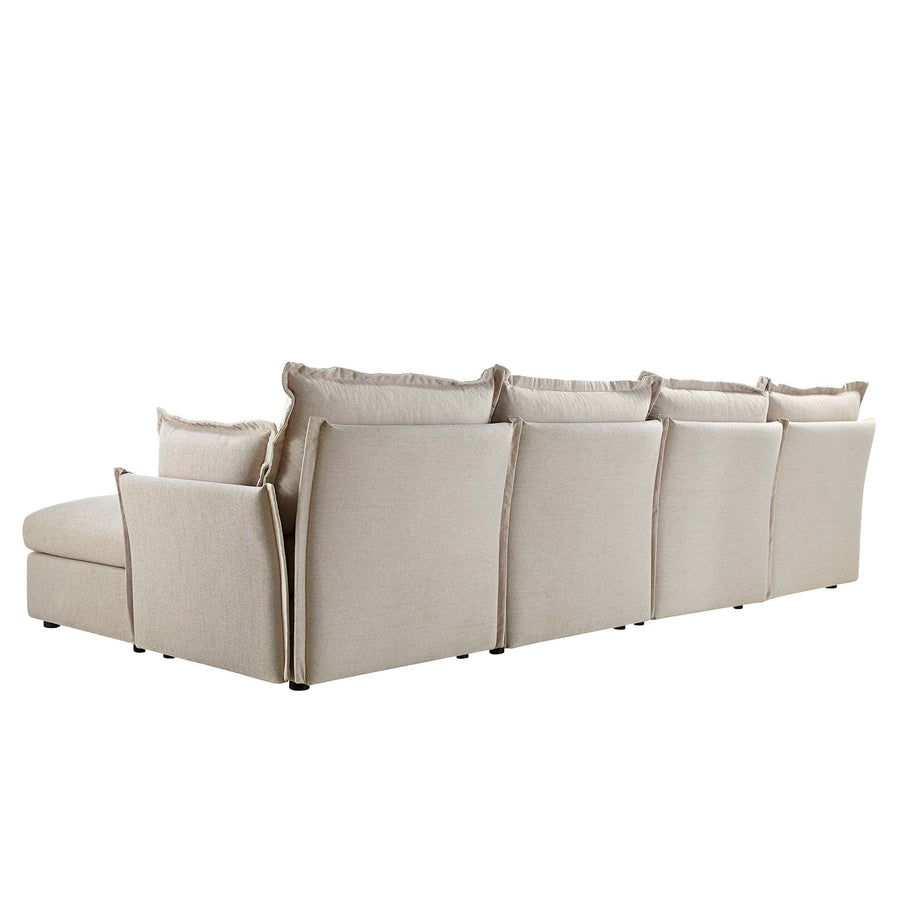 Byron Pillow Edge Beige Fabric Modular Sofa, 4 - Seater Chaise - daals