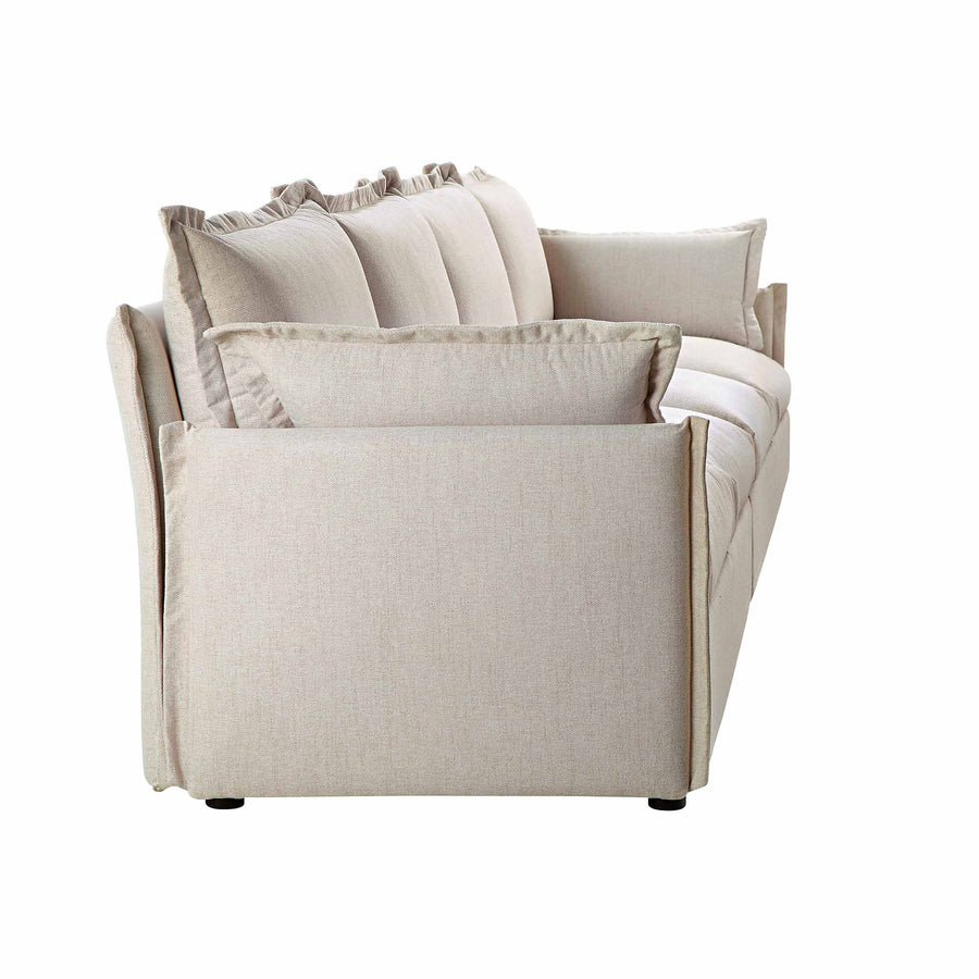 Byron Pillow Edge Beige Fabric Modular Sofa, 4-Seater
