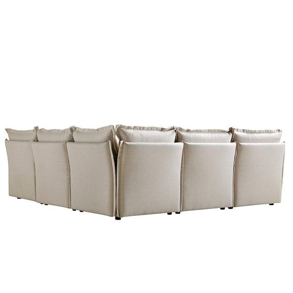Byron Pillow Edge Beige Fabric Modular Sofa, 5-Seater Corner