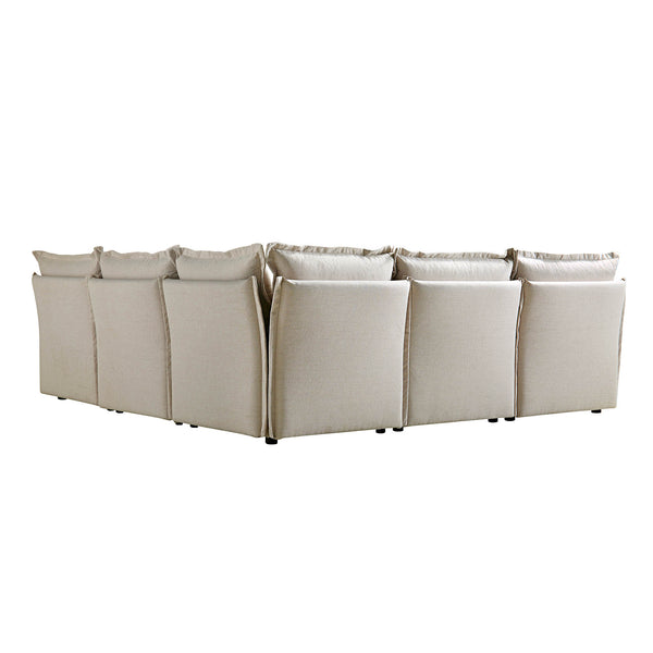 Byron Pillow Edge Beige Fabric Modular Sofa, 5-Seater Corner & Stool Set