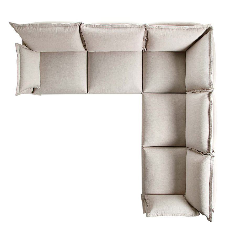 Byron Pillow Edge Beige Fabric Modular Sofa, 5-Seater Corner