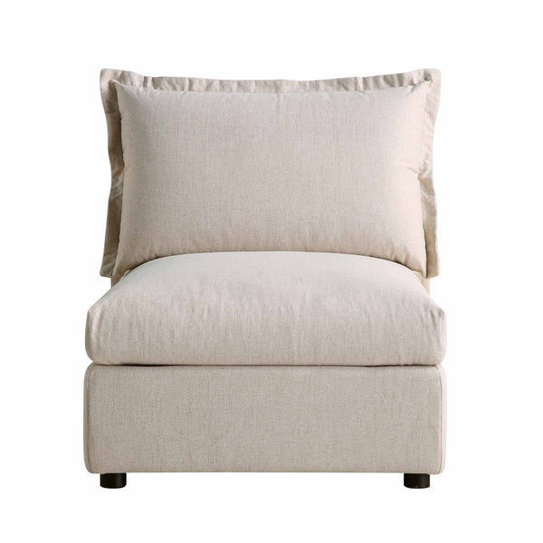 Byron Pillow Edge Beige Fabric Modular Sofa, 1 Seater Armless