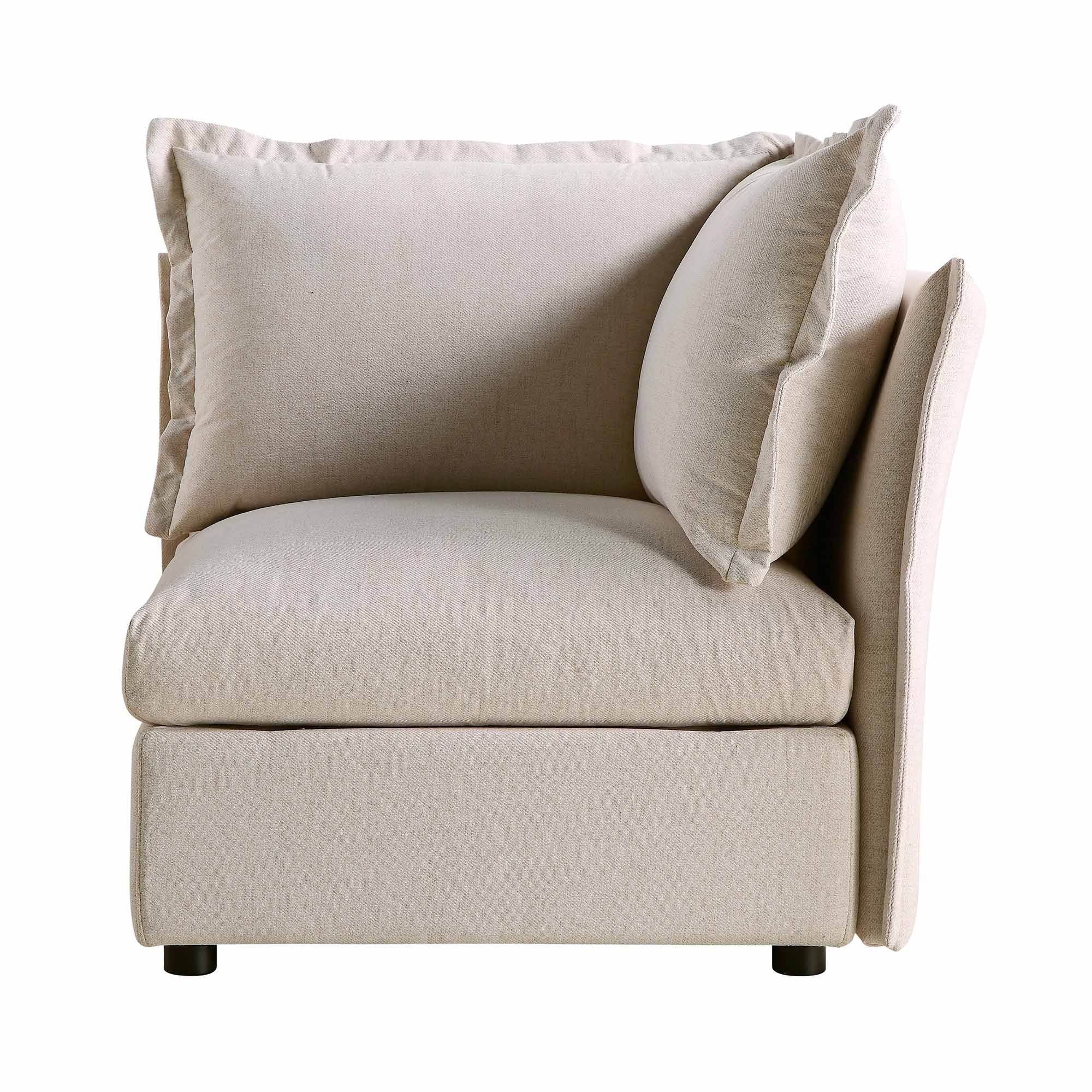 Byron Pillow Edge Beige Fabric Modular Sofa, 1-Seater Corner