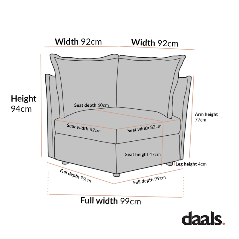 Byron Pillow Edge Mist Grey Boucle Modular Sofa, 1-Seater Corner