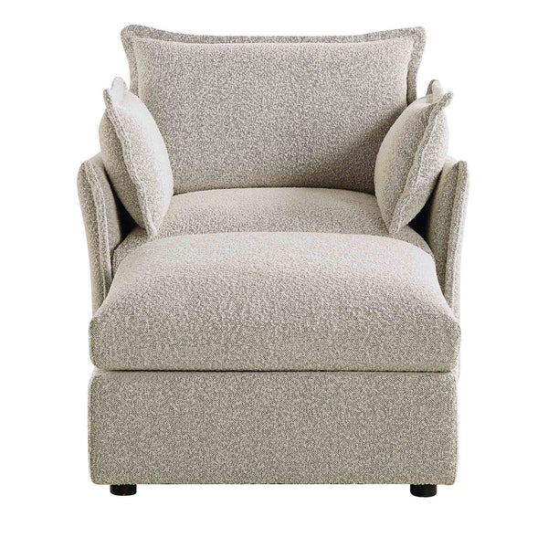 Byron Pillow Edge Mist Grey Boucle Modular Sofa, 1-Seater Chaise