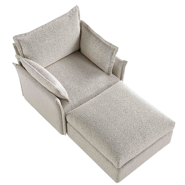 Byron Pillow Edge Mist Grey Boucle Modular Sofa, 1-Seater Chaise