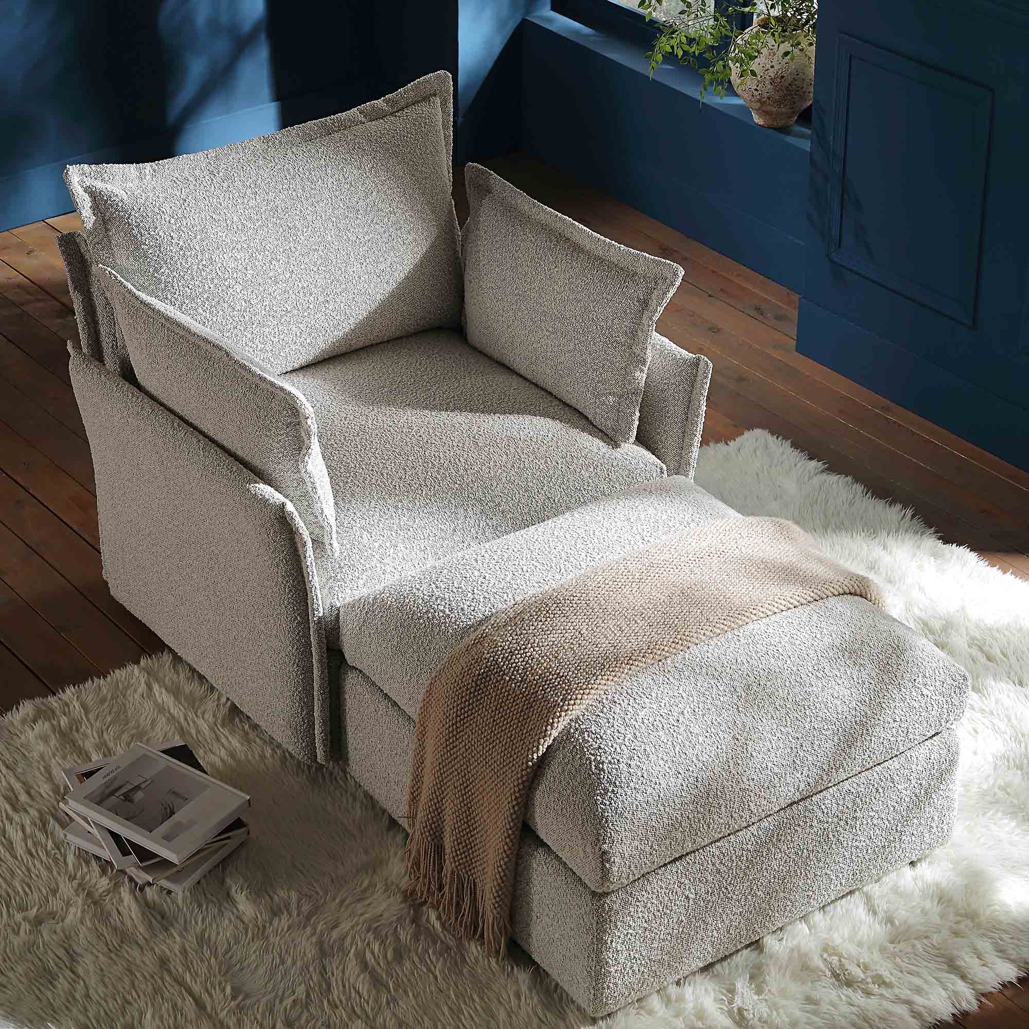 Byron Pillow Edge Mist Grey Boucle Modular Sofa, 1-Seater Chaise