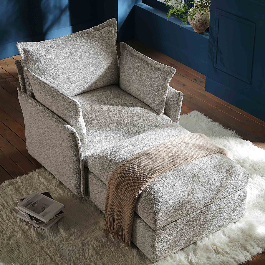 Byron Pillow Edge Mist Grey Boucle Modular Sofa, 1-Seater Chaise