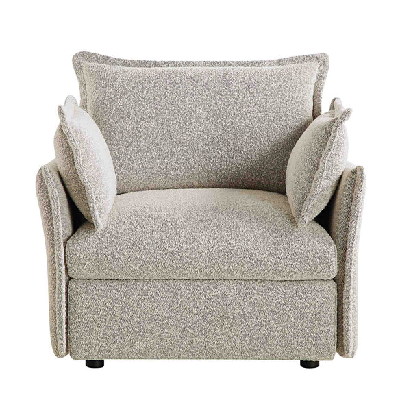 Byron Pillow Edge Mist Grey Boucle Modular Sofa, 1-Seater