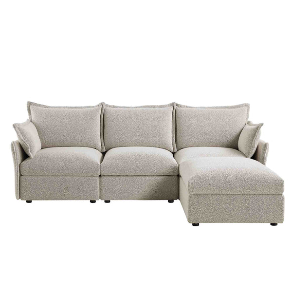 Byron Pillow Edge Mist Grey Boucle Modular Sofa, 3 - Seater Chaise - daals