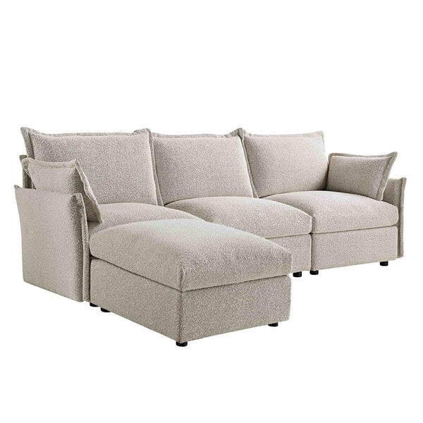 Byron Pillow Edge Mist Grey Boucle Modular Sofa, 3 - Seater Chaise - daals
