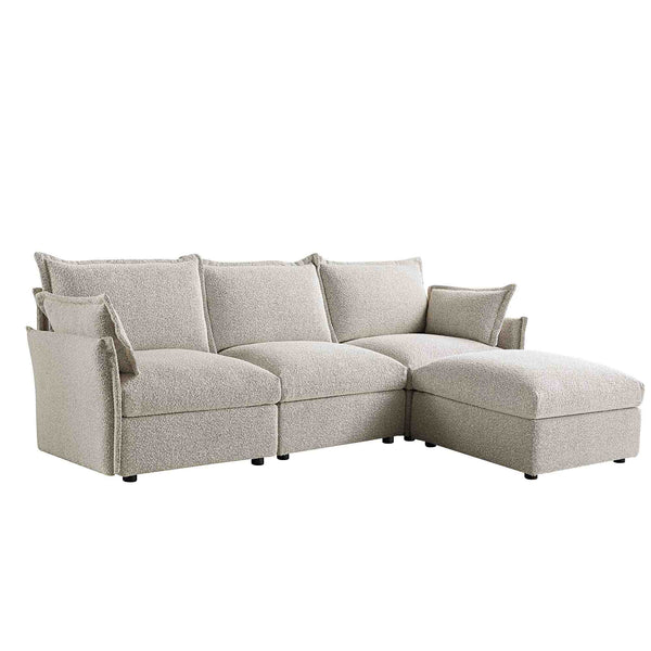 Byron Pillow Edge Mist Grey Boucle Modular Sofa, 3 - Seater Chaise - daals