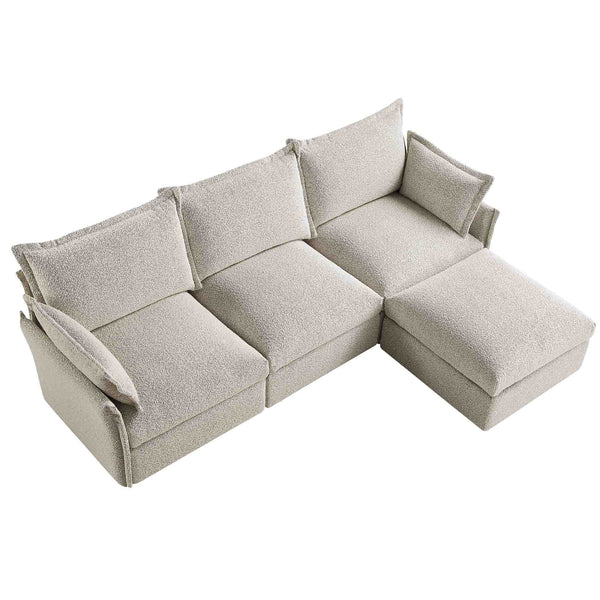 Byron Pillow Edge Mist Grey Boucle Modular Sofa, 3-Seater Chaise