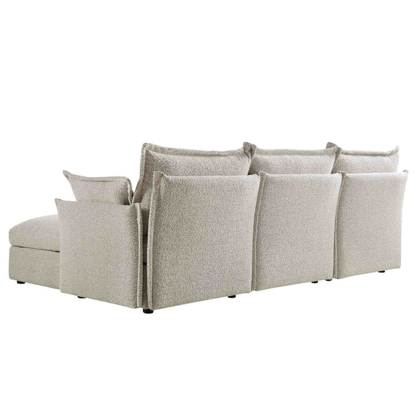 Byron Pillow Edge Mist Grey Boucle Modular Sofa, 3 - Seater Chaise - daals