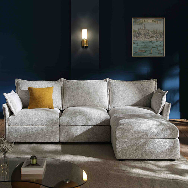 Byron Pillow Edge Mist Grey Boucle Modular Sofa, 3 - Seater Chaise - daals
