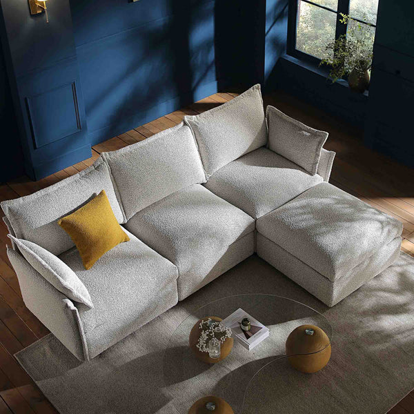 Byron Pillow Edge Mist Grey Boucle Modular Sofa, 3 - Seater Chaise - daals
