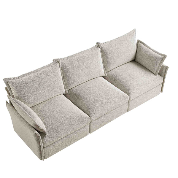 Byron Pillow Edge Mist Grey Boucle Modular Sofa, 3-Seater