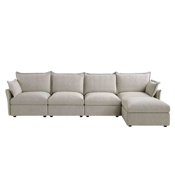 Byron Pillow Edge Mist Grey Boucle Modular Sofa, 4-Seater Chaise