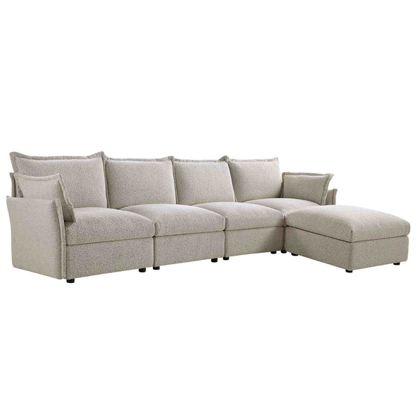 Byron Pillow Edge Mist Grey Boucle Modular Sofa, 4-Seater Chaise