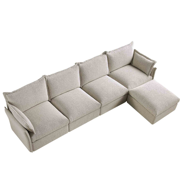 Byron Pillow Edge Mist Grey Boucle Modular Sofa, 4 - Seater Chaise - daals
