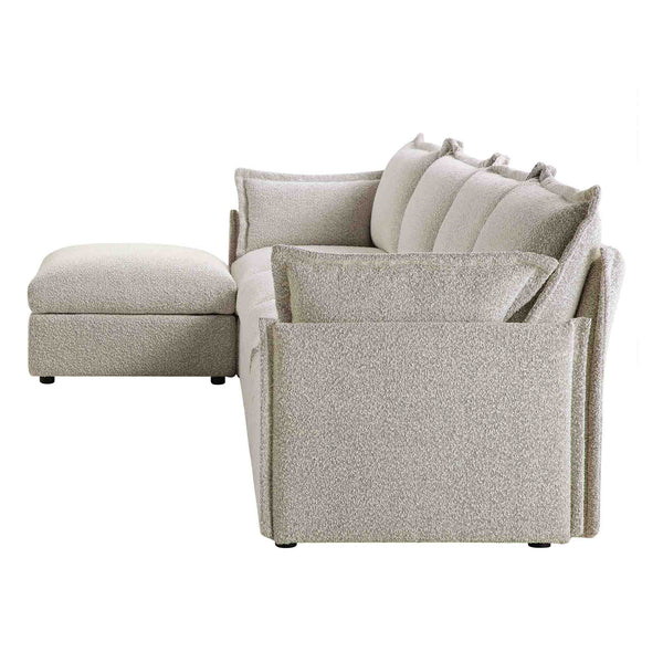 Byron Pillow Edge Mist Grey Boucle Modular Sofa, 4 - Seater Chaise - daals