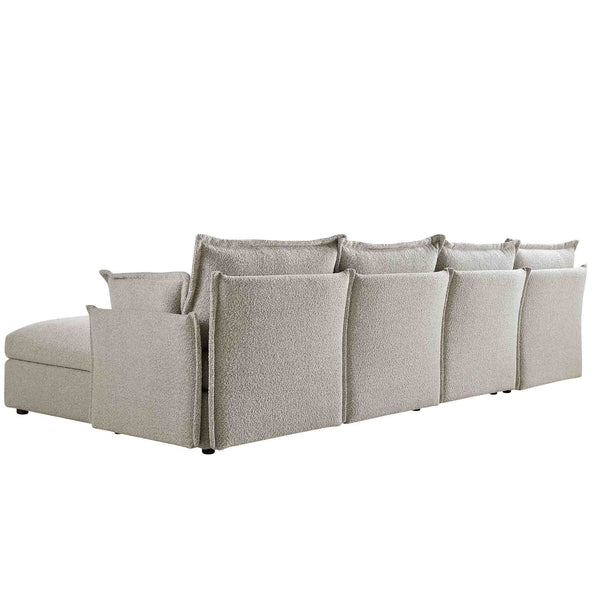 Byron Pillow Edge Mist Grey Boucle Modular Sofa, 4 - Seater Chaise - daals