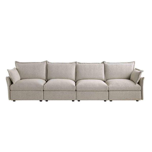 Byron Pillow Edge Mist Grey Boucle Modular Sofa, 4-Seater