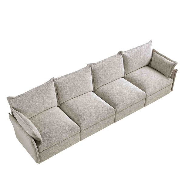 Byron Pillow Edge Mist Grey Boucle Modular Sofa, 4-Seater