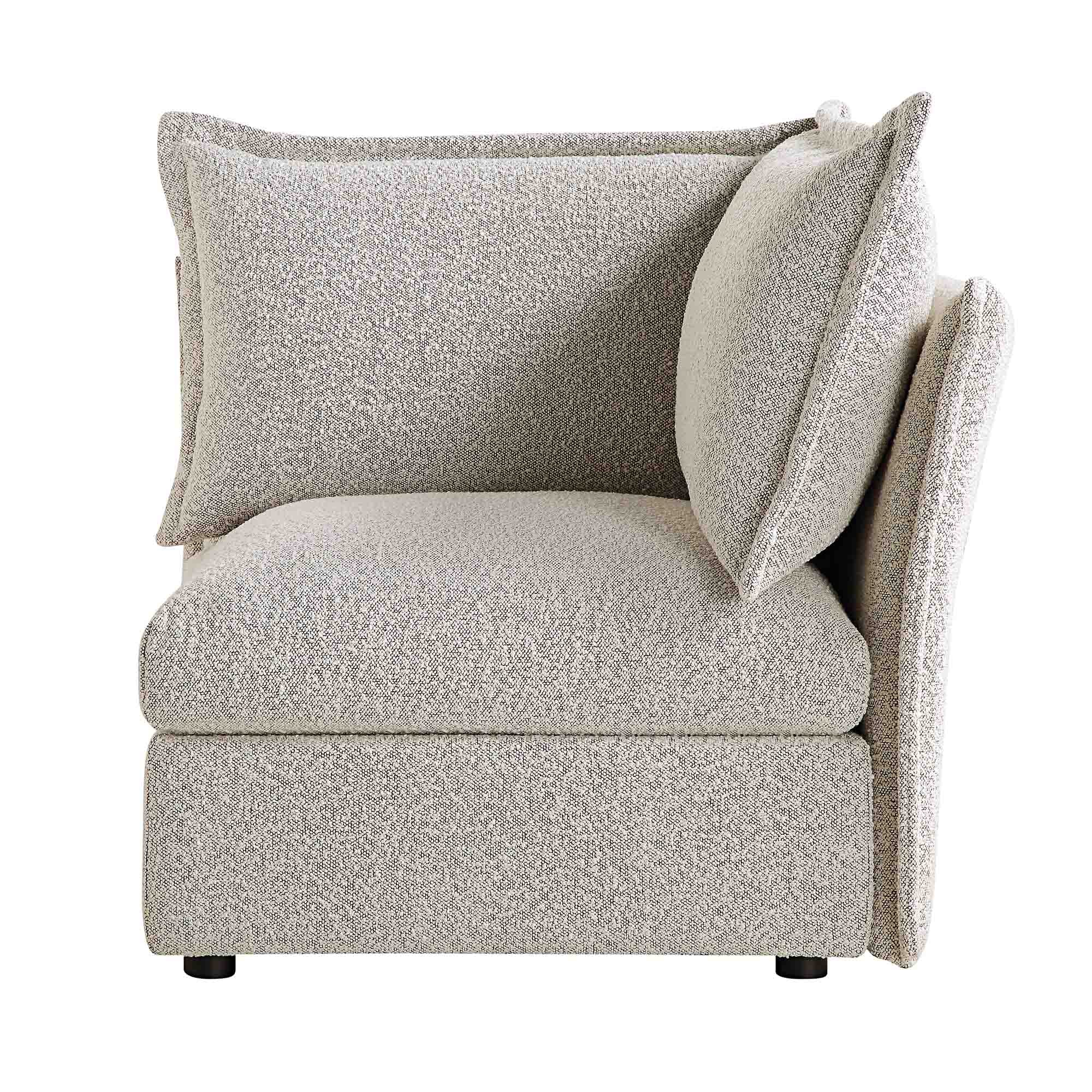Byron Pillow Edge Mist Grey Boucle Modular Sofa, 1-Seater Corner