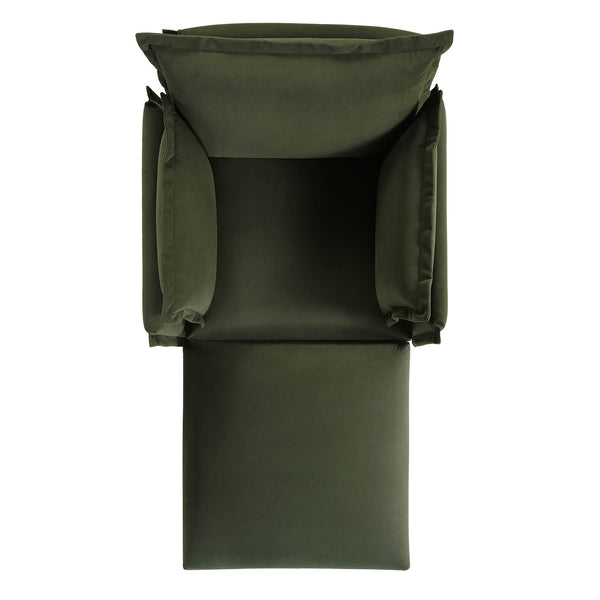 Byron Pillow Edge Moss Green Velvet Modular Sofa, 1-Seater Chaise