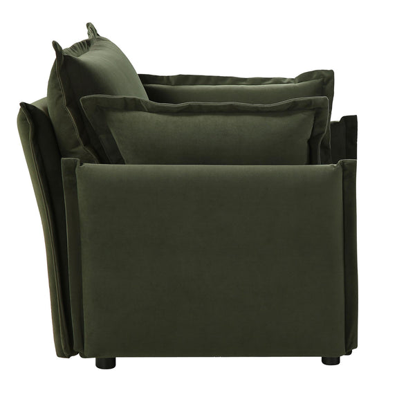 Byron Pillow Edge Moss Green Velvet Modular Sofa, 1-Seater