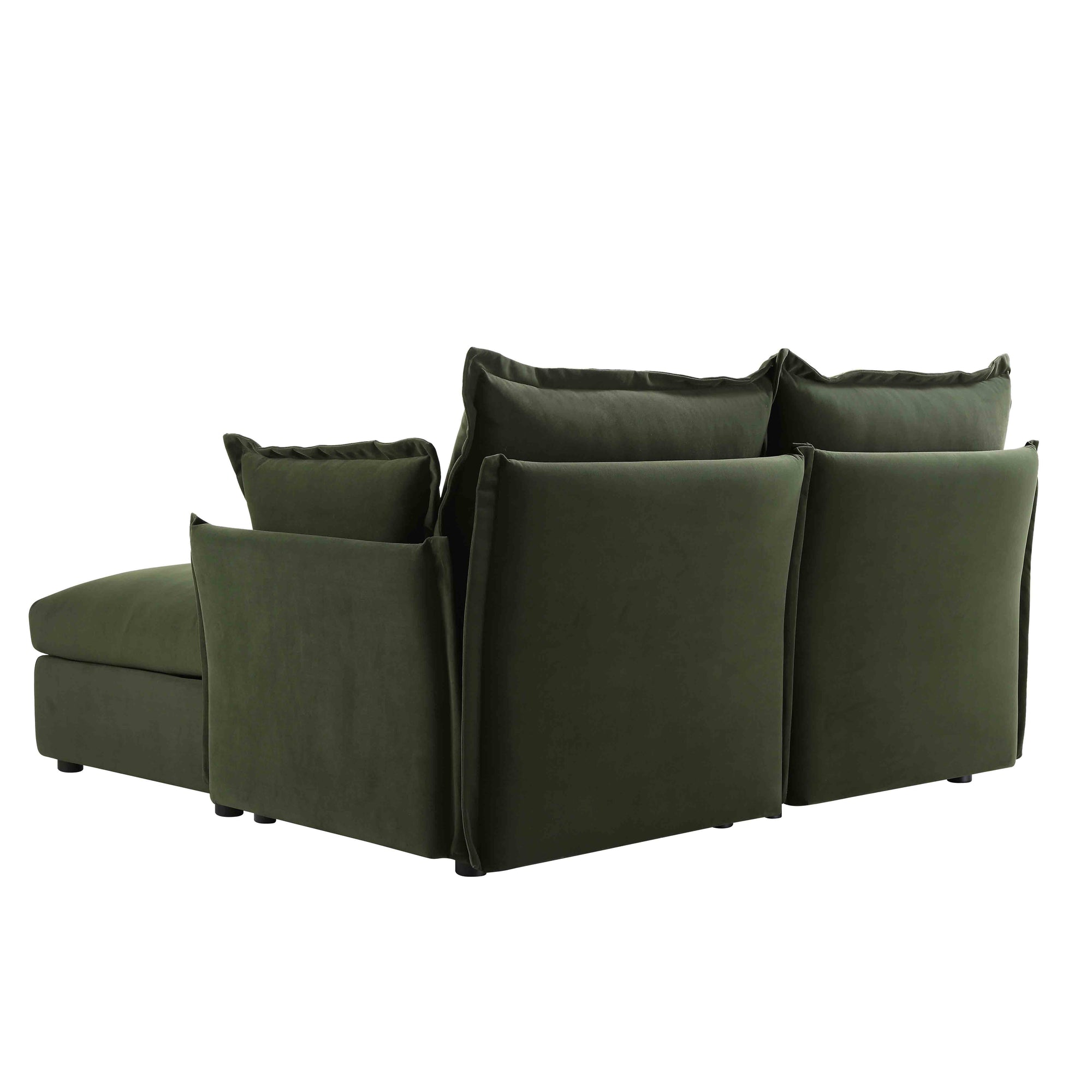 Byron Pillow Edge Moss Green Velvet Modular Sofa, 2-Seater Chaise
