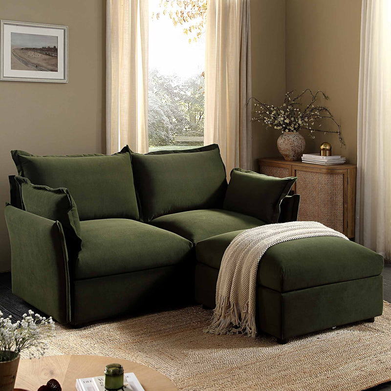 Byron Pillow Edge Moss Green Velvet Modular Sofa, 2 - Seater Chaise - daals