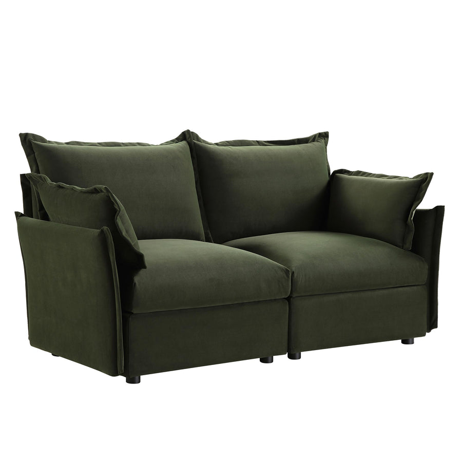 Byron Pillow Edge Moss Green Velvet Modular Sofa, 2 - Seater - daals