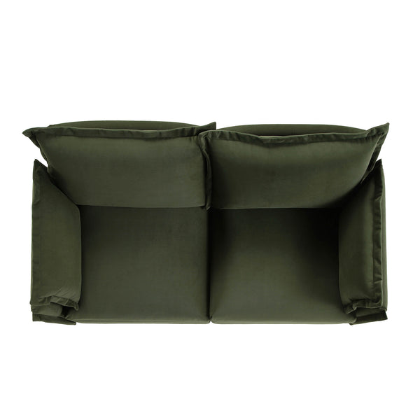 Byron Pillow Edge Moss Green Velvet Modular Sofa, 2-Seater