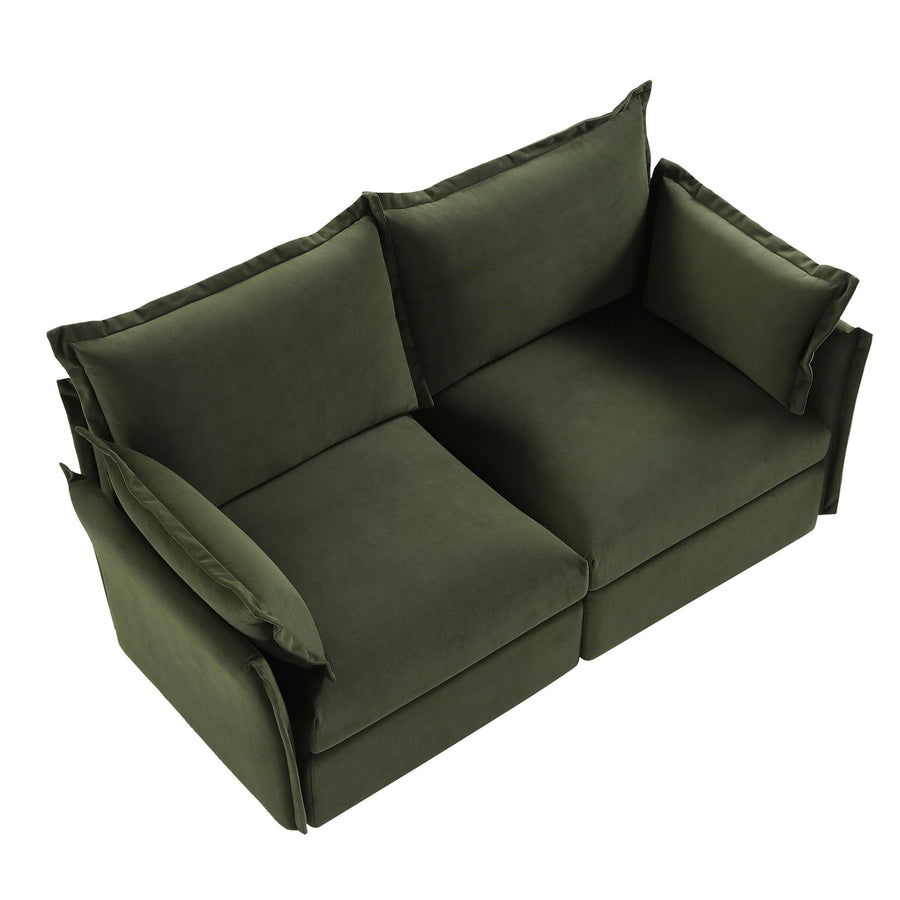 Byron Pillow Edge Moss Green Velvet Modular Sofa, 2 - Seater - daals