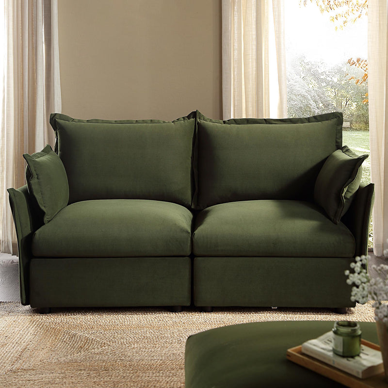 Byron Pillow Edge Moss Green Velvet Modular Sofa, 2 - Seater - daals