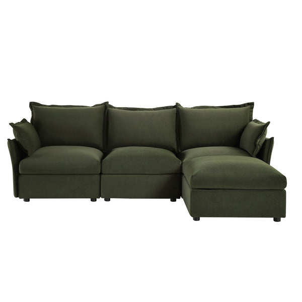 Byron Pillow Edge Moss Green Velvet Modular Sofa, 3-Seater Chaise