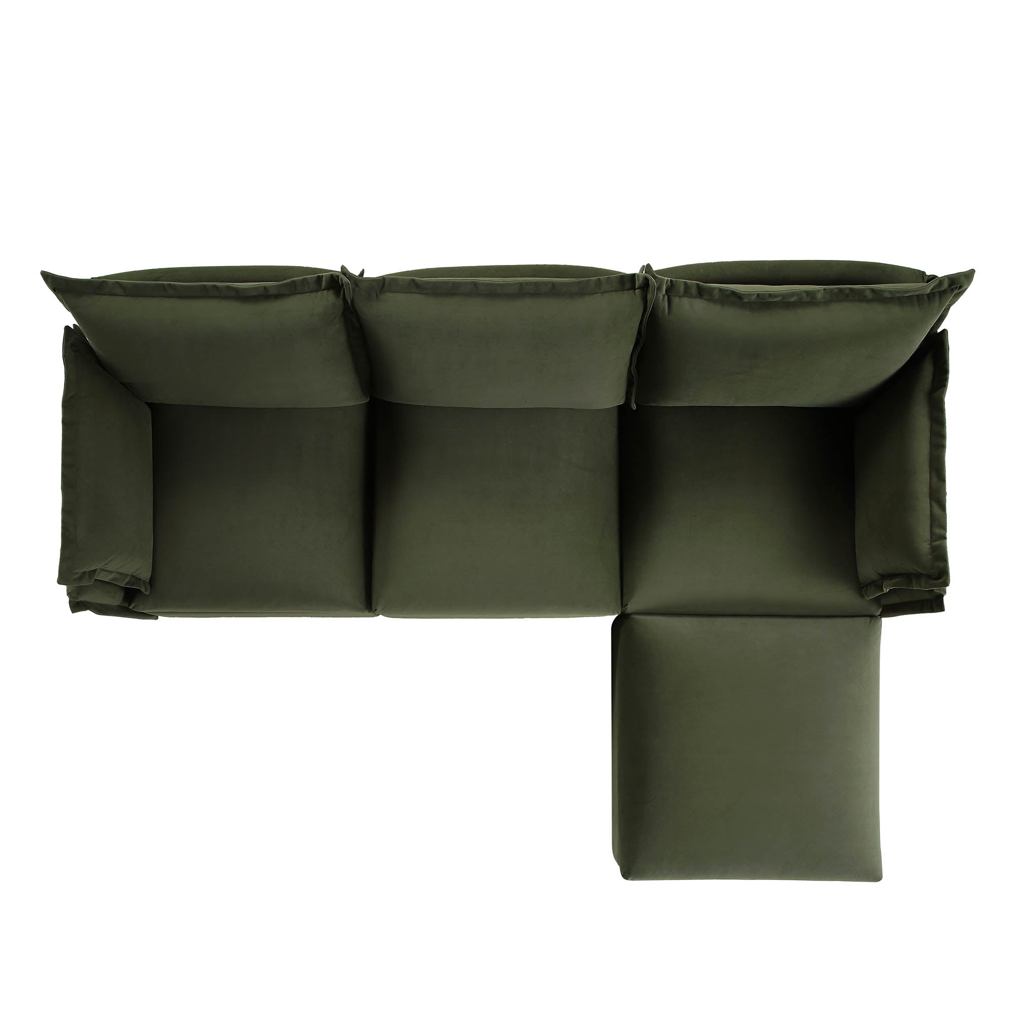 Byron Pillow Edge Moss Green Velvet Modular Sofa, 3-Seater Chaise