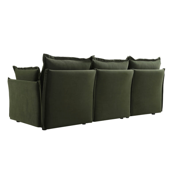 Byron Pillow Edge Moss Green Velvet Modular Sofa, 3-Seater