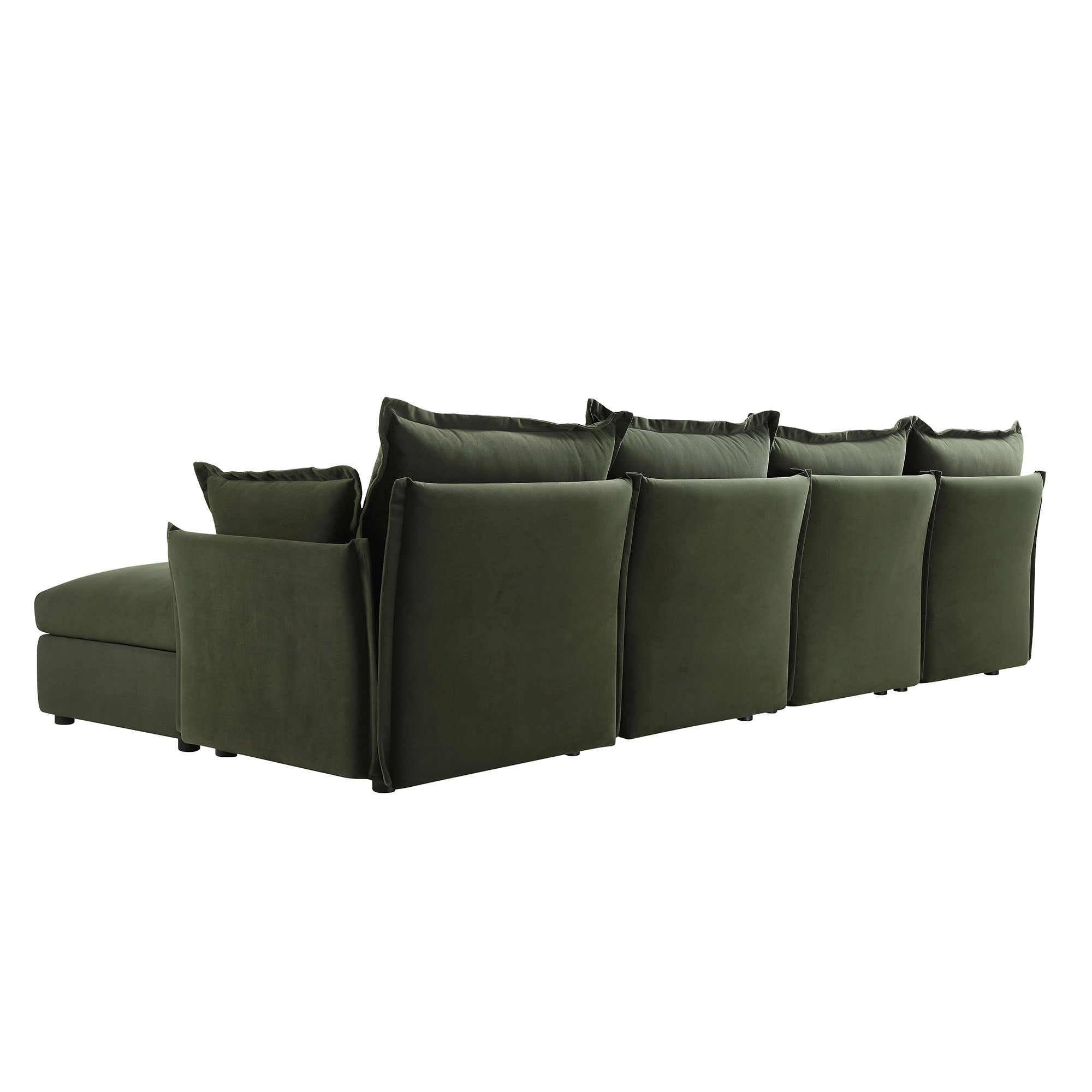 Byron Pillow Edge Moss Green Velvet Modular Sofa, 4-Seater Chaise