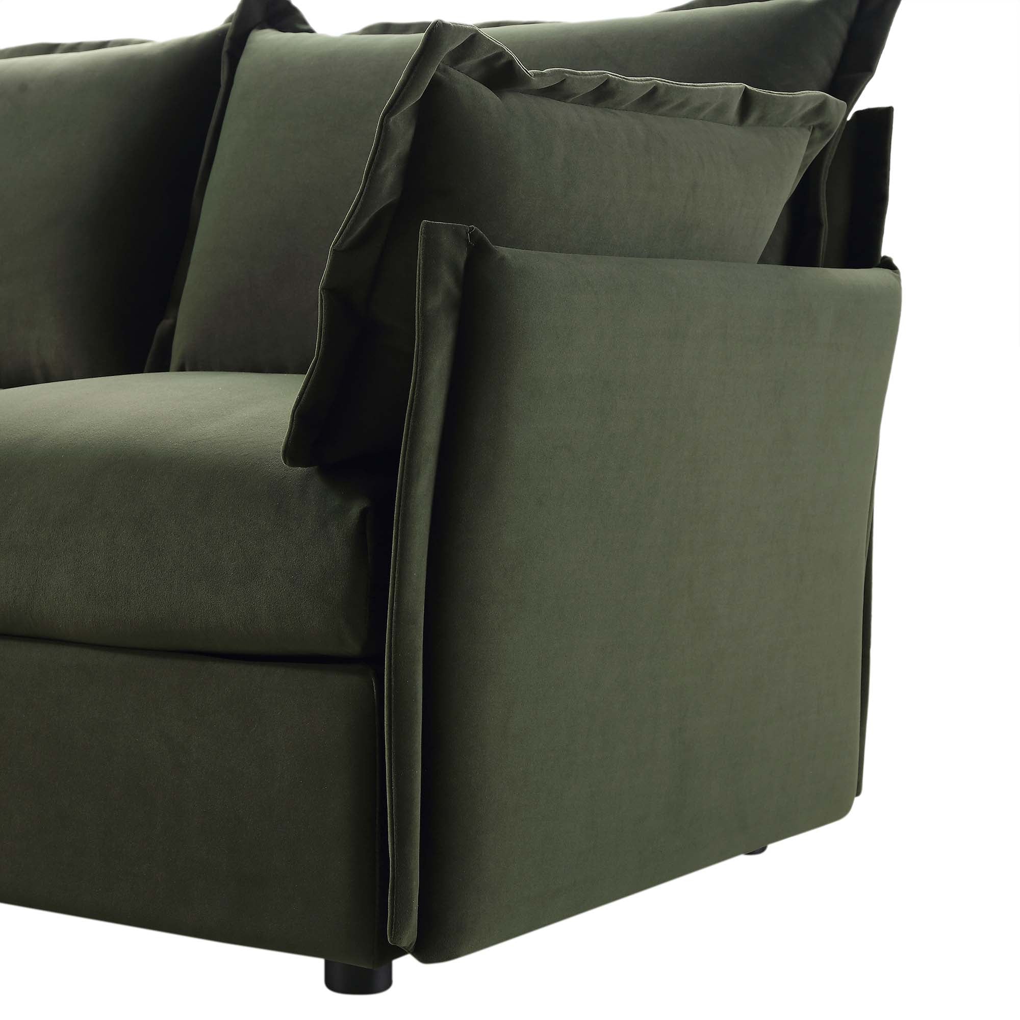 Byron Pillow Edge Moss Green Velvet Modular Sofa, 5-Seater Corner