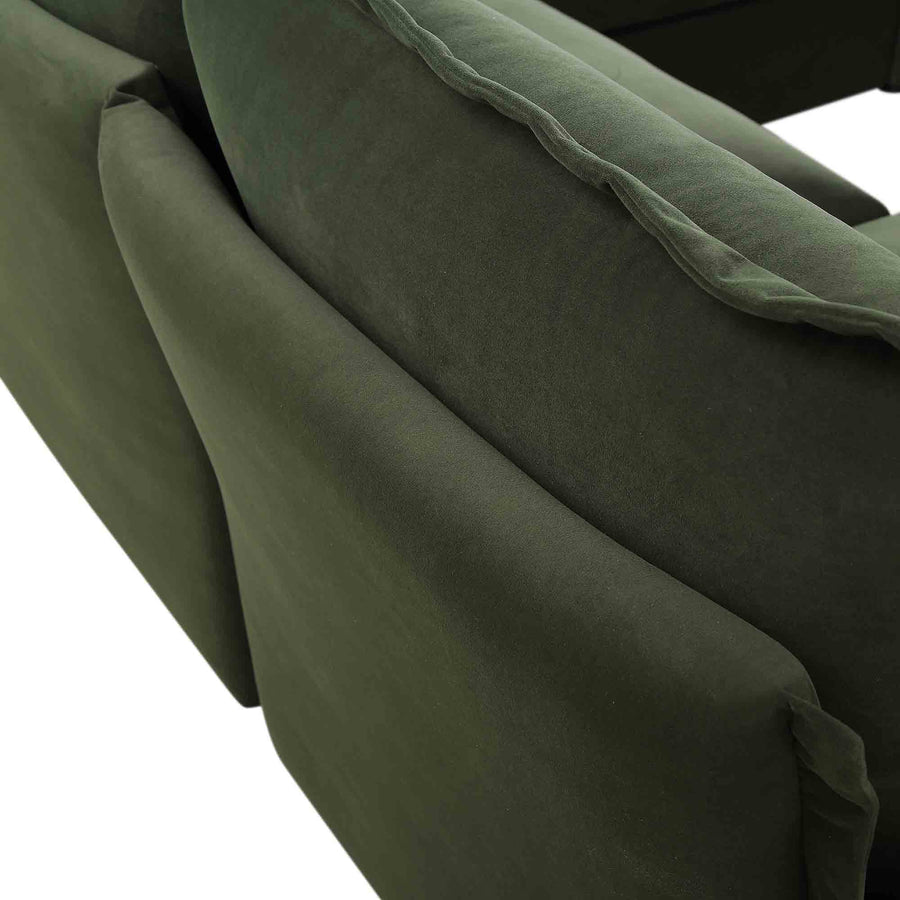 Byron Pillow Edge Moss Green Velvet Modular Sofa, 5-Seater Corner