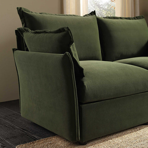 Byron Pillow Edge Moss Green Velvet Modular Sofa, 5-Seater Corner